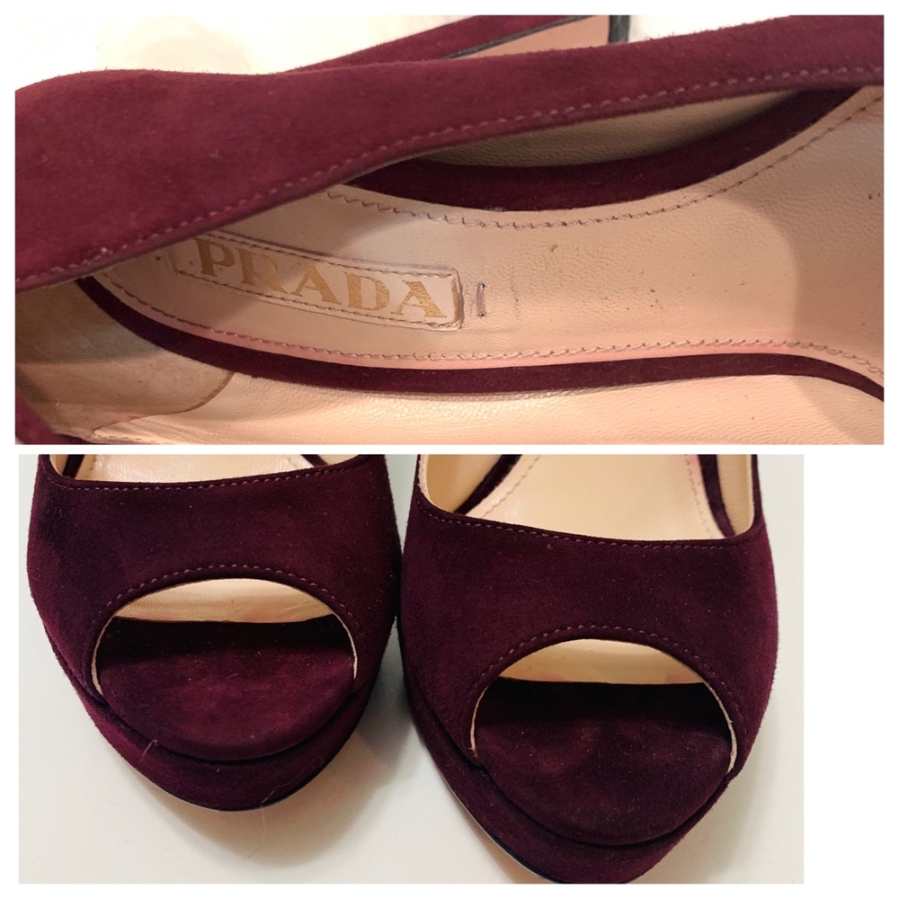 PRADA Suede Deep Purple Peep Toe Pumps Heels 38 - Picture 8 of 8